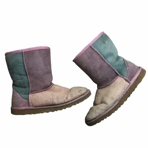 UGG Shoes Ugg Patchwork Classic Short Boots Purplepinkteal